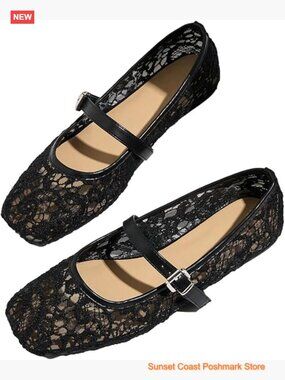 Lace Mesh Ballet Flats Square Closed Toe Breathable Summer Shoes